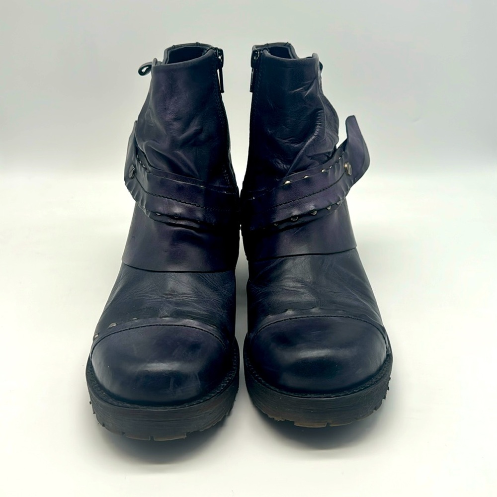 Ethem Eggplant Purple Leather Strap Studded NWOT Shoe Lug Ankle Bootie Boot